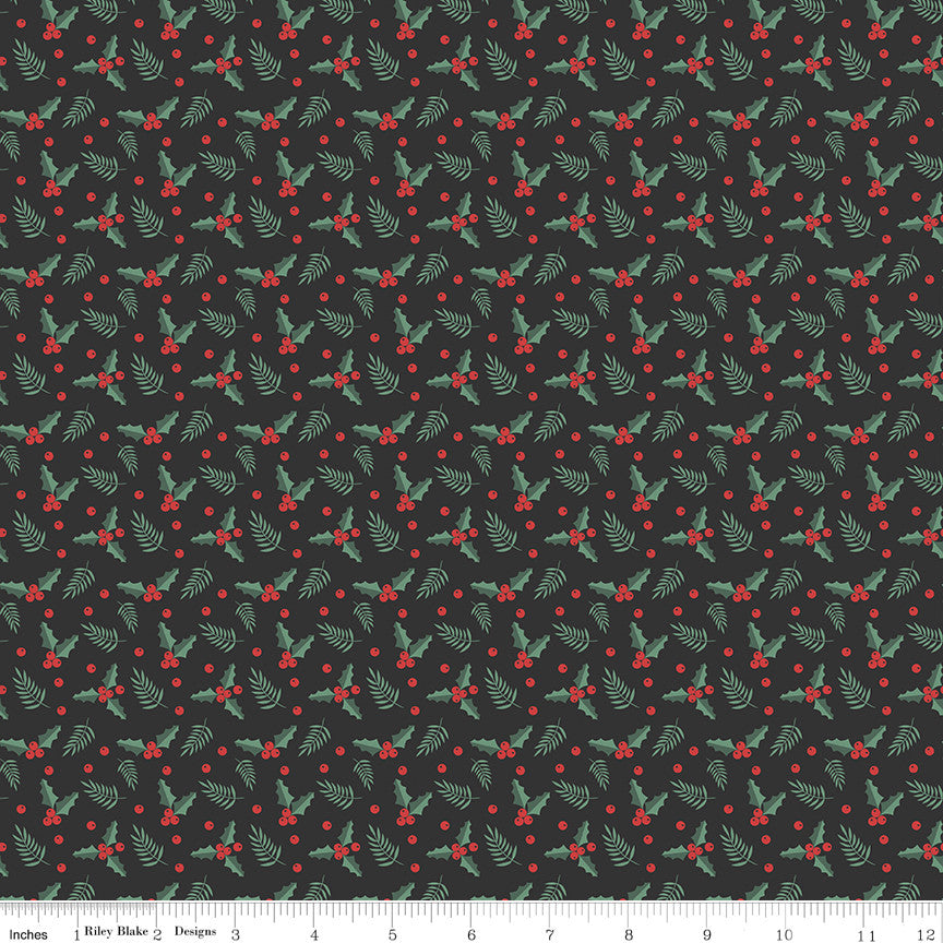 Evergreen Wishes Holly Berries Black Yardage by Traci Reed for Riley Blake Designs | C17814-BLACK