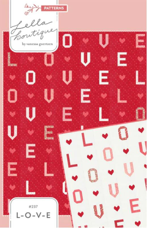 L-O-V-E Custom Quilt Kit with Love Blooms by Lella Boutique | Off White Background | Size 72 1/2" x 80 1/2"