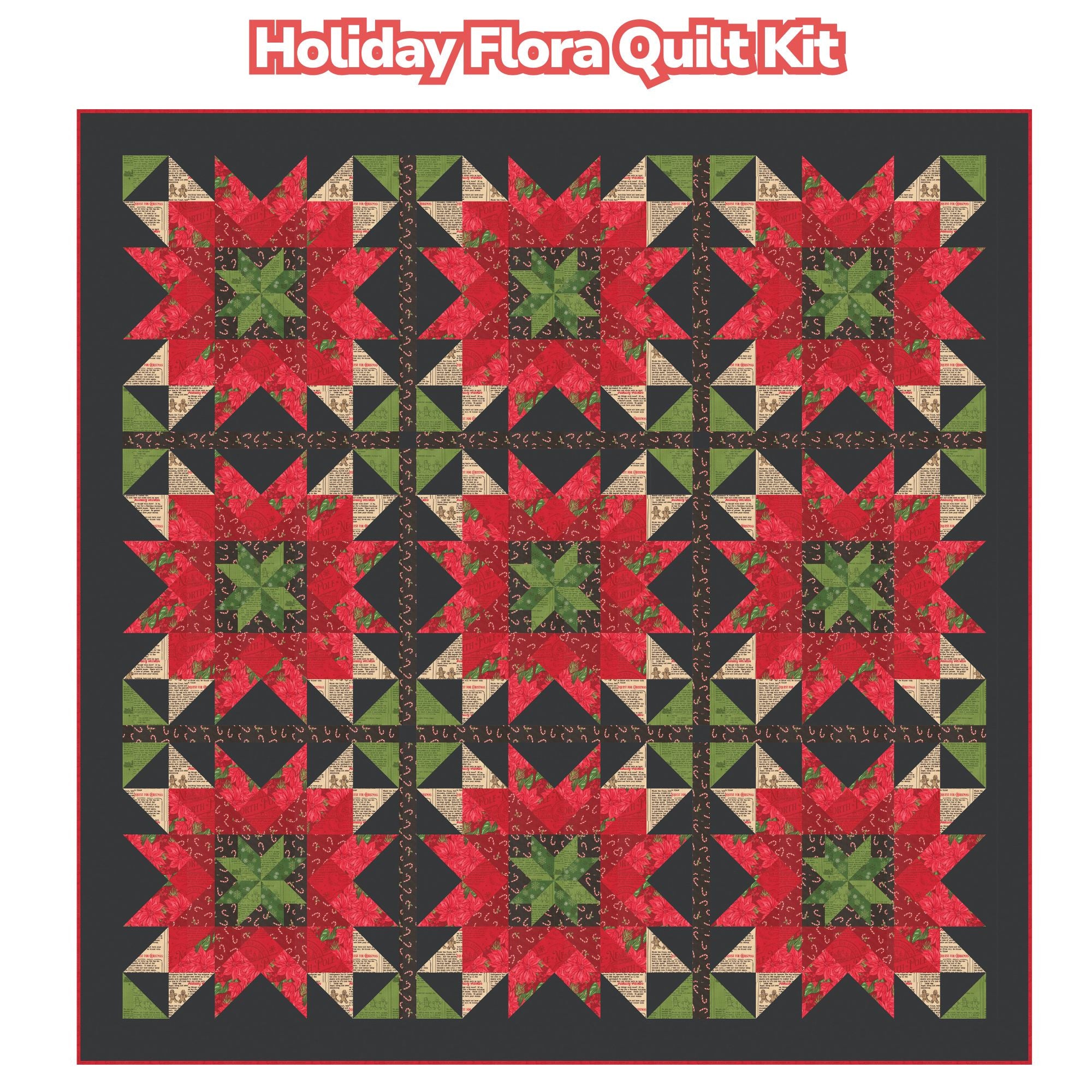 PRESALE Holiday Flora Custom Quilt Kit With Holiday Cheer by Stacy Iest Hsu | 62 1/4” x 62 1/4” (Dark Version)