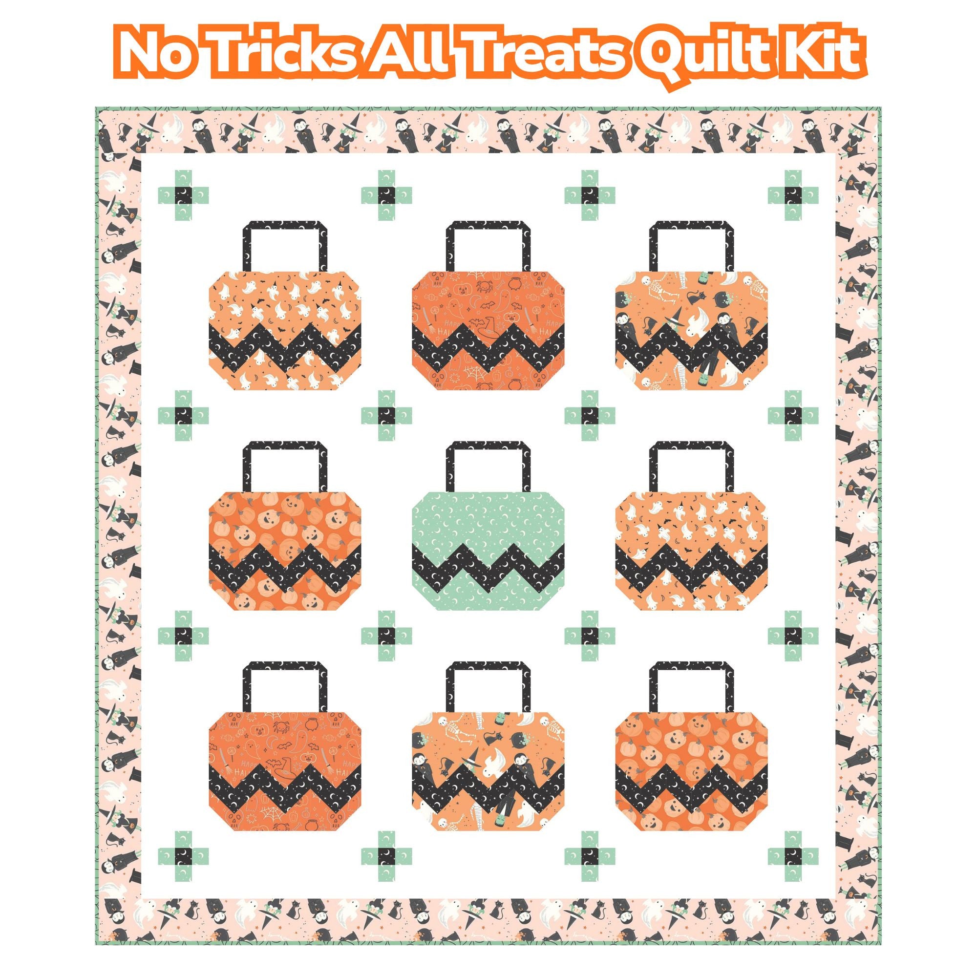 No Tricks All Treats Custom Quilt Kit With Frank and Friends by My Mind's Eye | Quilt Size 46" x 49"