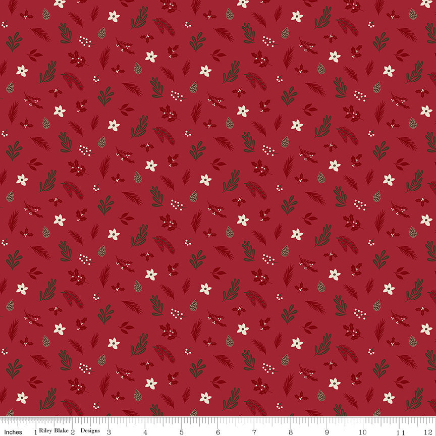 Christmas Time Foliage Red Yardage by Dani Mogstad for Riley Blake Designs | C17823-RED