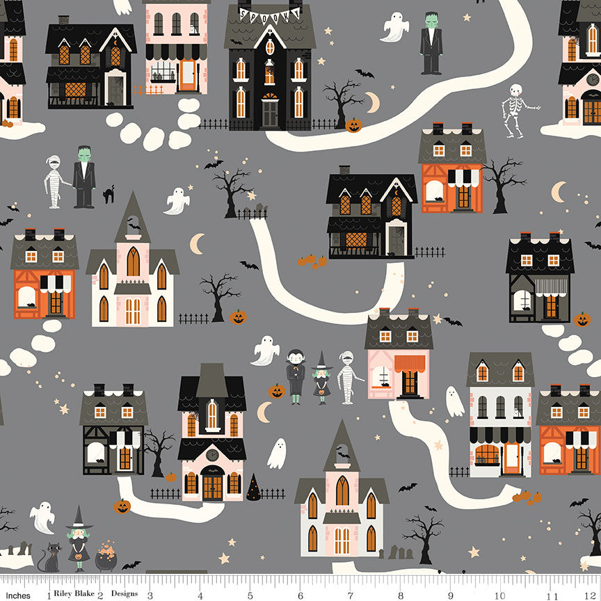 Frank and Friends Houses Gray Yardage by My Mind's Eye for Riley Blake Designs | C17471-GRAY