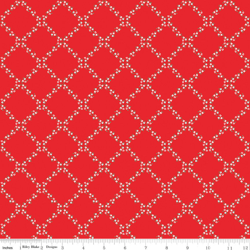 Whimsical Woodland Lattice Red Yardage by Tasha Noel for Riley Blake Designs | C17643-RED