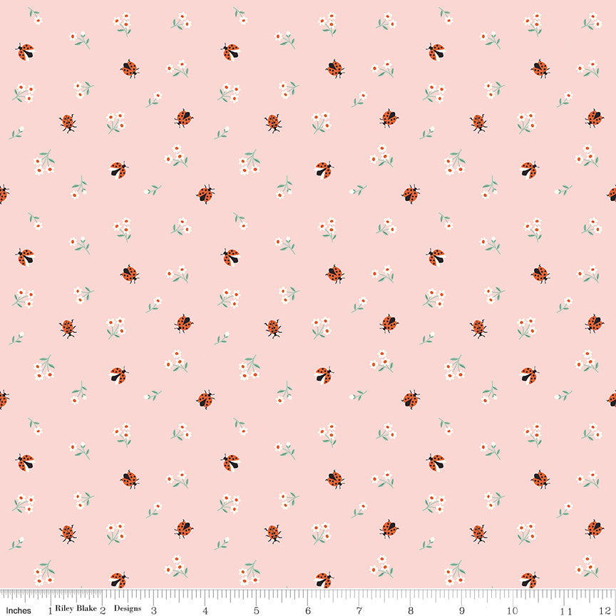 Meadow Moments Ladybugs Pink Yardage by Little Forest Atelier for Riley Blake Designs |  C17236-PINK