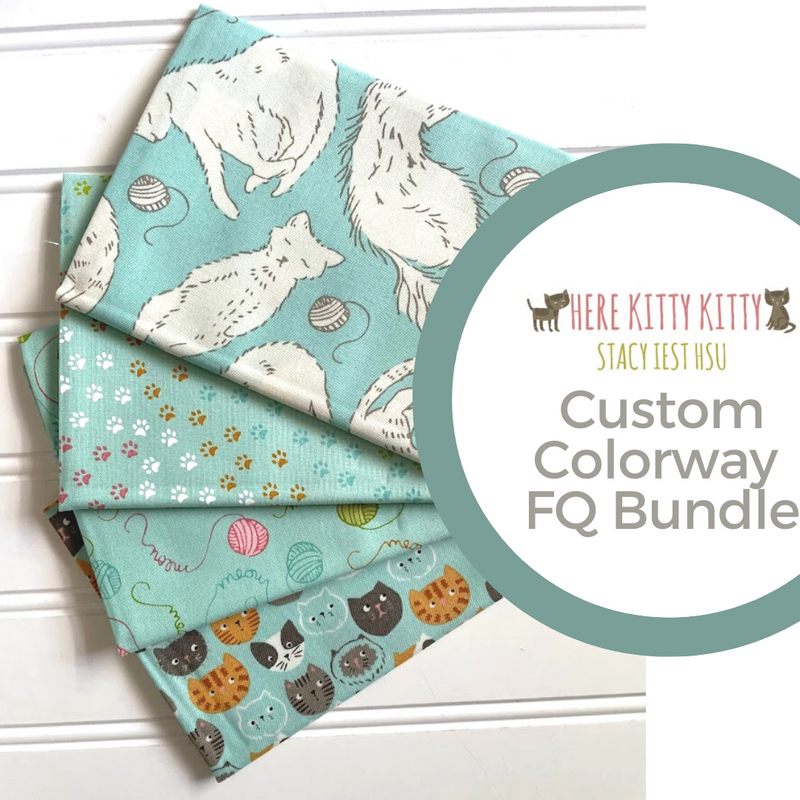 Here Kitty Kitty Blue Colorway Fat Quarter Bundle by Stacy Iest Hsu for Moda Fabrics | Custom Bundle | 4 FQs