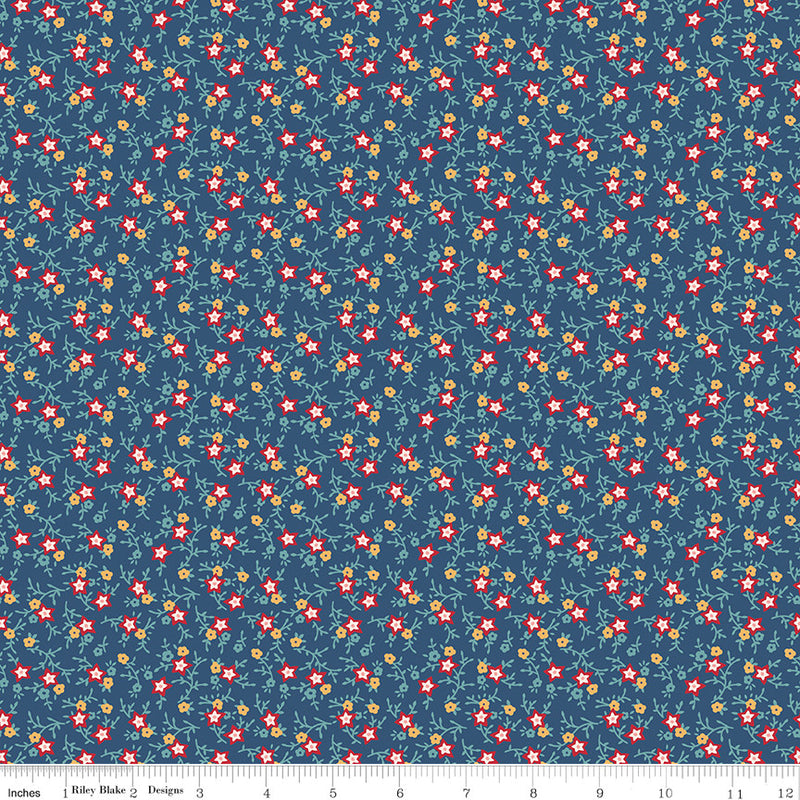 Americana July Dark Denim Yardage by Lori Holt of Bee in My Bonnet for | 5 Yard Backing | C16094-DKDENIM