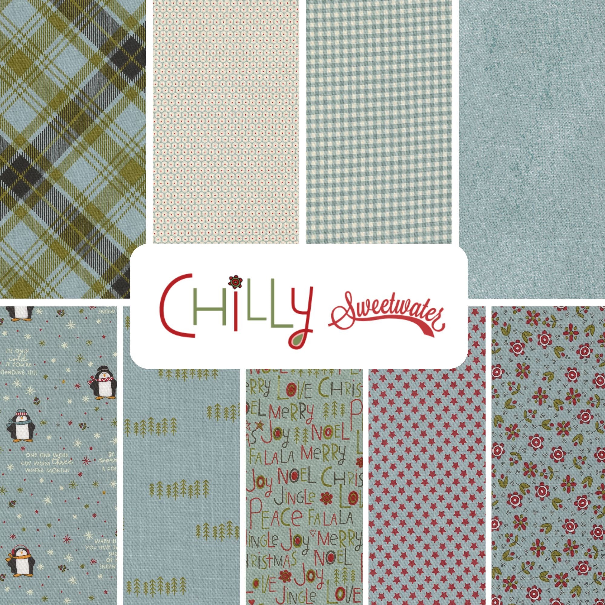 PRESALE Chilly Custom Fat Quarter Bundle Aqua by Sweetwater for Moda Fabrics | 9 Fat Quarters | Curated Bundle