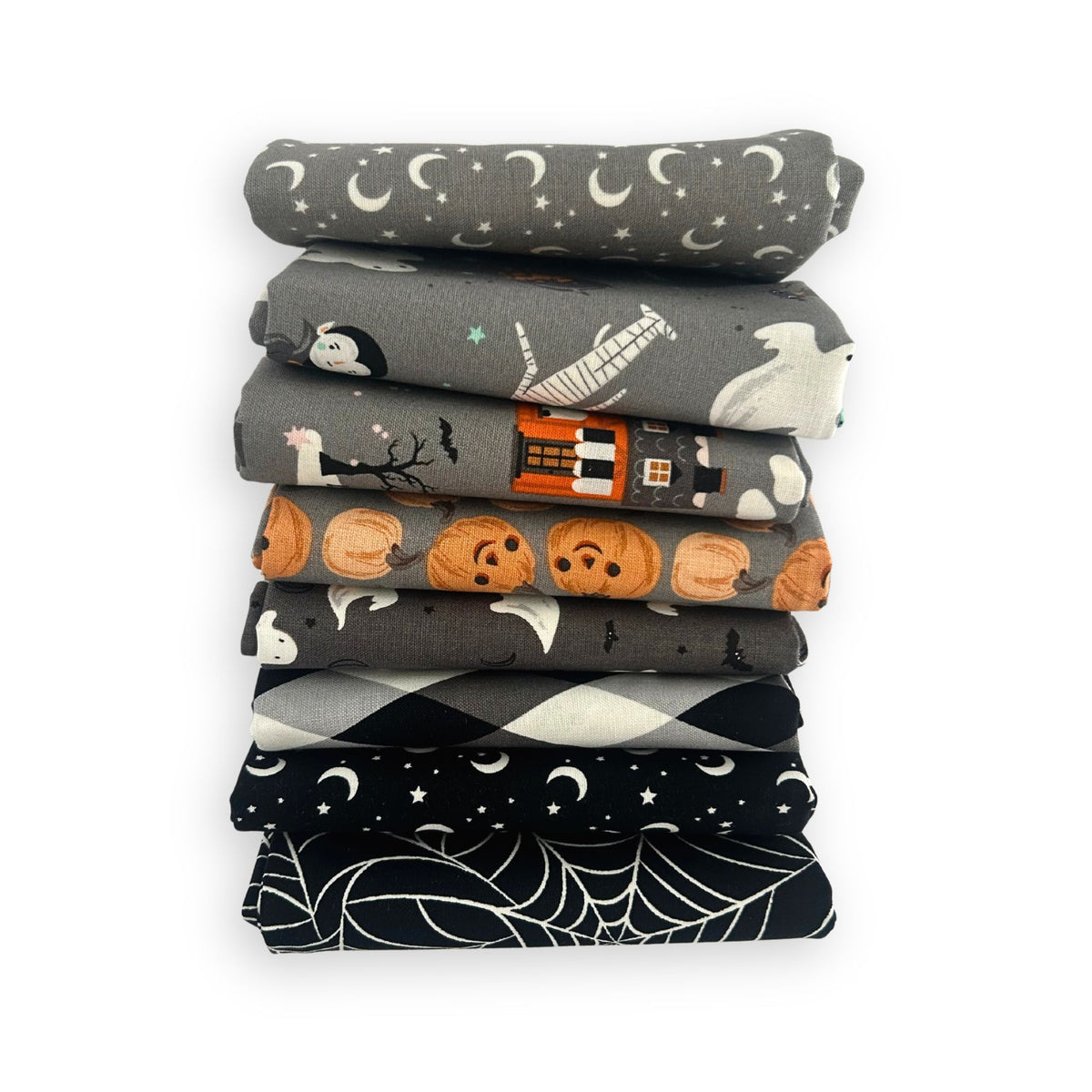 Halloween Fat Quarter Bundle Charcoal | Frank and Friends by My Mind's Eye | 7 Fat Quarters | Curated Bundle