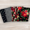Charming Christmas Custom Fat Quarter Bundle Black by Kelsey Carlson for Riley Blake Designs | 4 Precut Fat Quarters