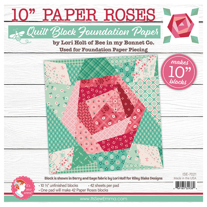 PRESALE 10" Paper Roses Quilt Block Foundation Paper by Lori Holt of Bee in My Bonnet for It's Sew Emma | P051-ISE-7021