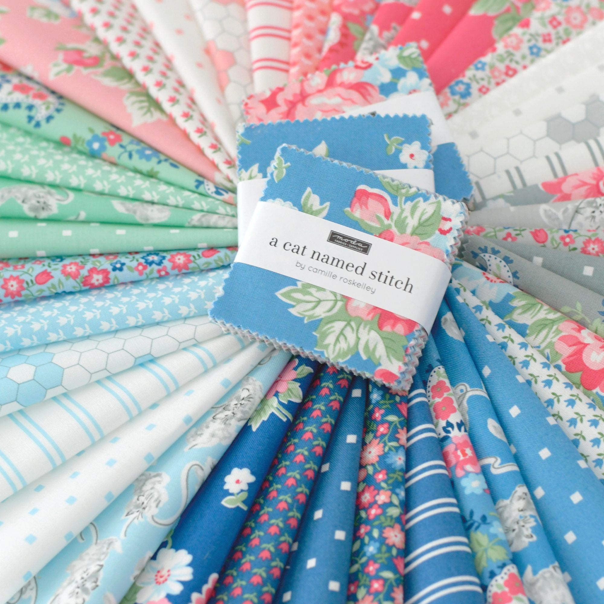 A Cat Named Stitch Mini Charm by Camille Roskelley for Moda Fabrics | 42 Pcs | 55340MC