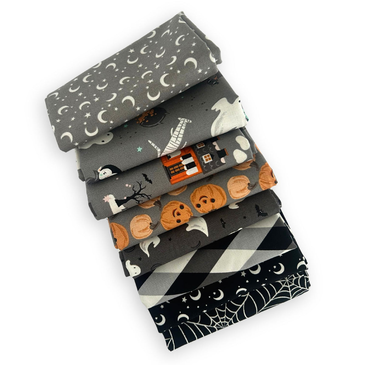 Halloween Fat Quarter Bundle Charcoal | Frank and Friends by My Mind's Eye | 7 Fat Quarters | Curated Bundle