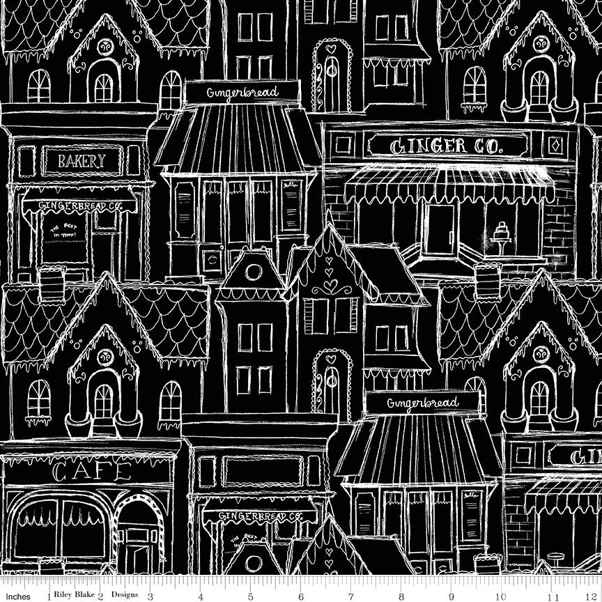 PRESALE Gingerbread Village Black Yardage by J. Wecker Frisch for Riley Blake Designs | C17843-BLACK