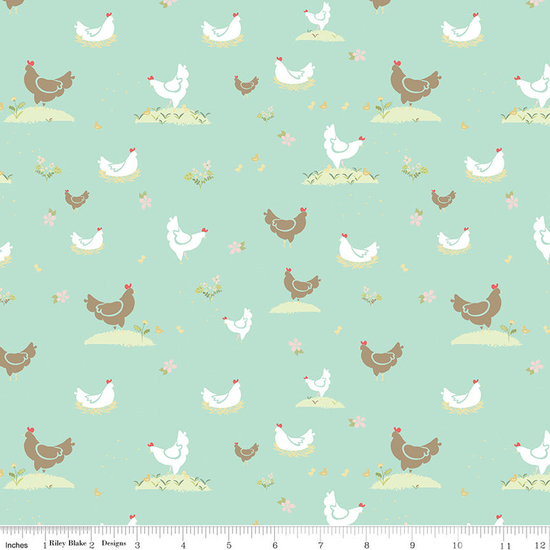 Clover Farm Chickens Mint Yardage by Gracey Larson for Riley Blake Designs | C14761 MINT | Cut Options