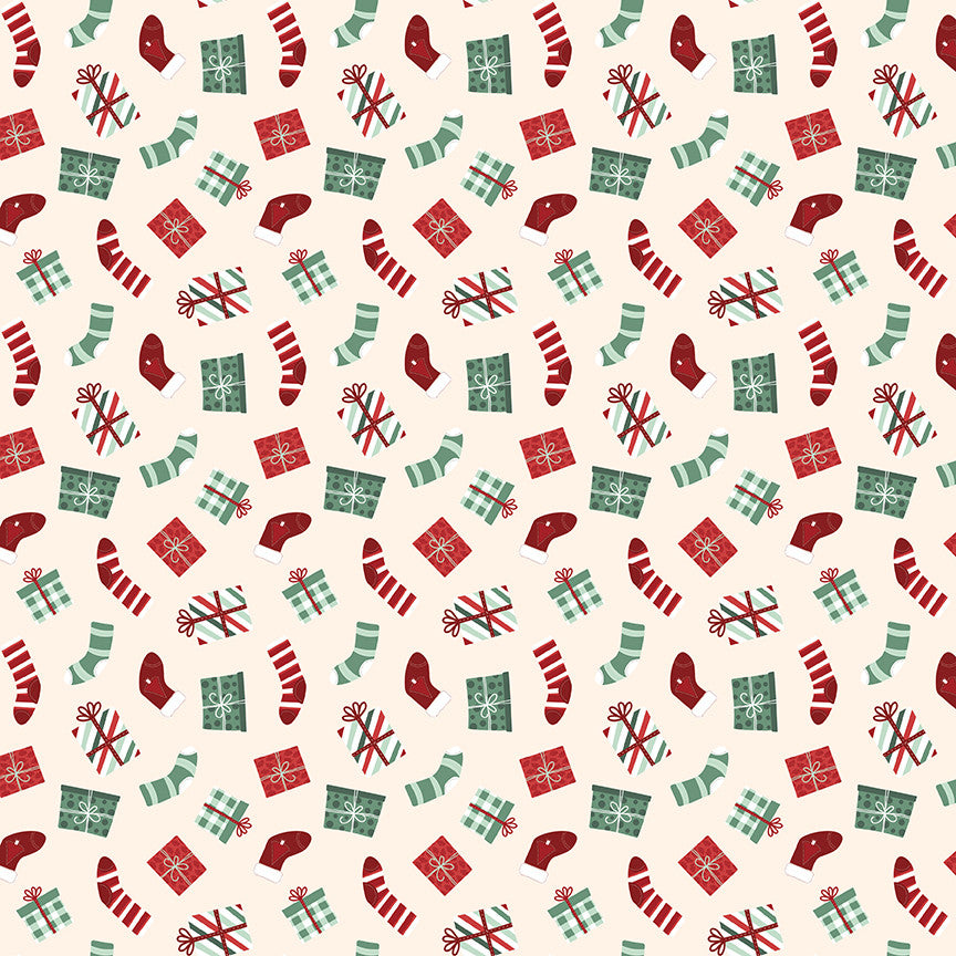 Evergreen Wishes Stockings & Gifts Cream Yardage by Traci Reed for Riley Blake Designs | C17812-CREAM