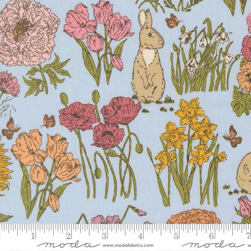 PRESALE My Secret Garden Garden Bunnies Sky Yardage by Stacy Iest Hsu for Moda Fabrics | 20982 20