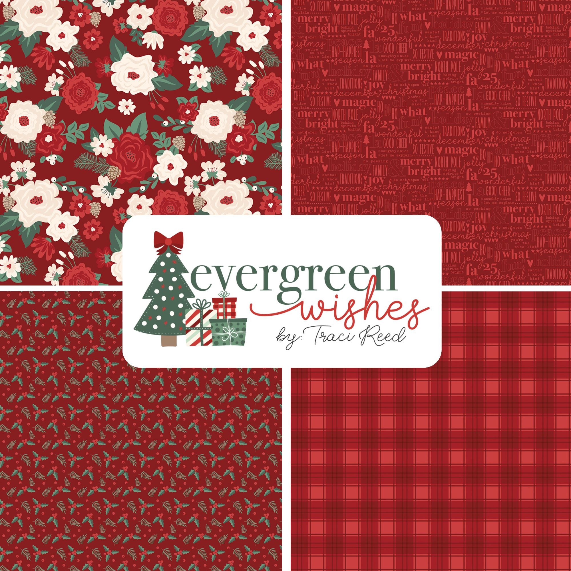 PRESALE Evergreen Wishes Custom Fat Quarter Bundle Red by Traci Reed for Riley Blake Designs | 4 FQs | Curated Bundle