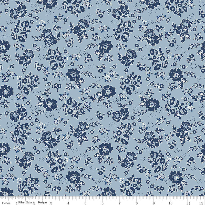 Freedom Garden Medium Floral Sky Yardage by My Mind's Eye for Riley Blake Designs | C15621-SKY