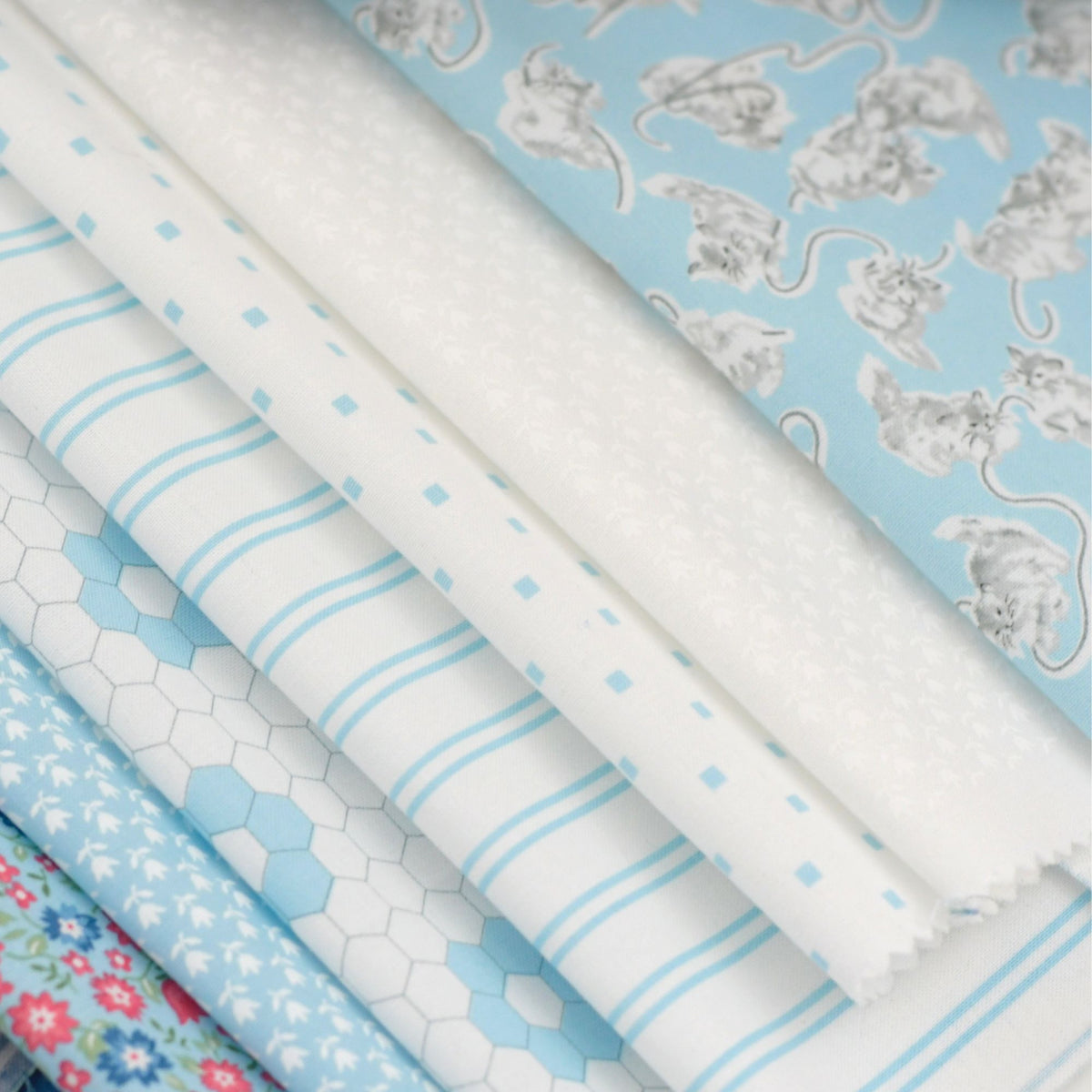A Cat Named Stitch Custom Fat Quarter Bundle Sky Blue by Camille Roskelley for Moda Fabrics | Curated Bundle | 7 Fat Quarters