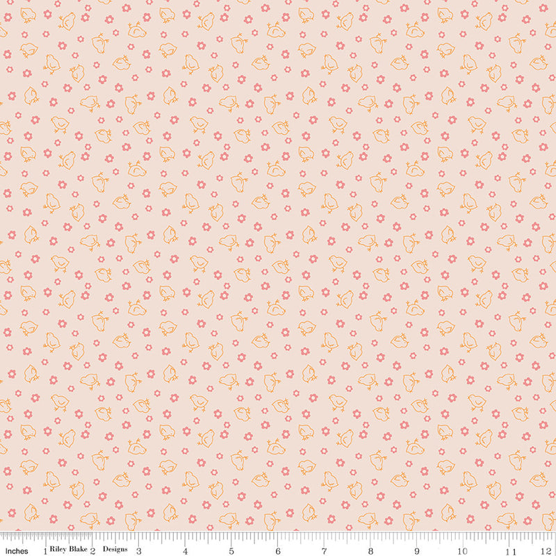 PRESALE Farmers Daughter Baby Chicks Background Coral Yardage by Lori Holt of Bee in My Bonnet | C17187-CORAL