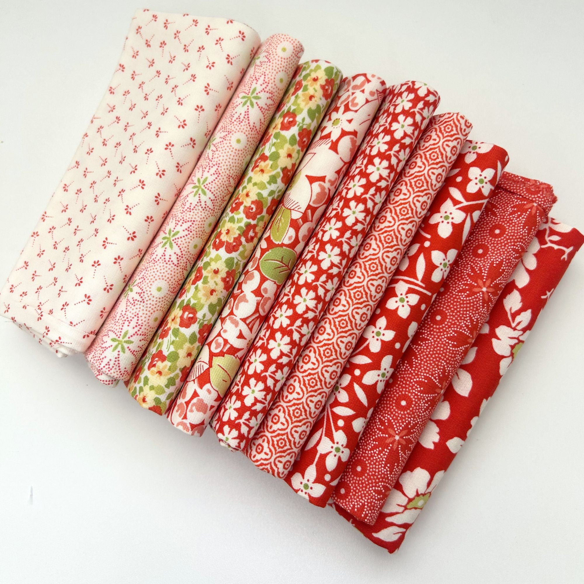 Summers End Custom Fat Quarter Bundle Red by Fig Tree & Co for Moda Fabrics | 9 FQs | Curated Bundle