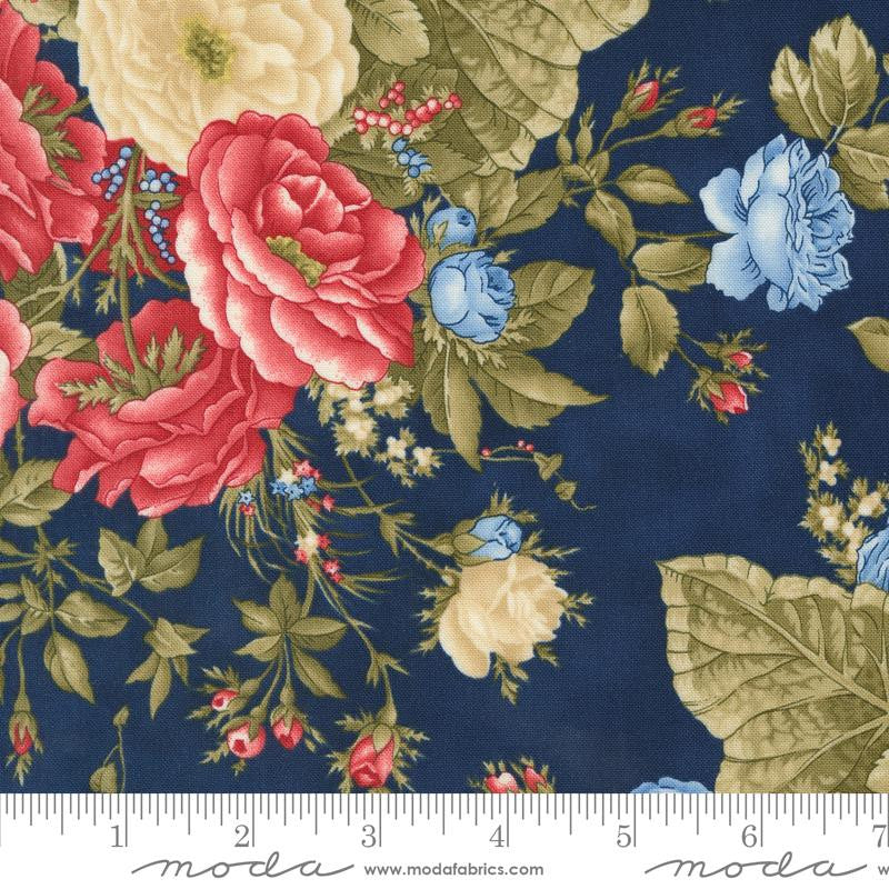 Grand Haven Cabbage Rose Navy Yardage by Minick & Simpson for Moda Fabrics | 14980 19