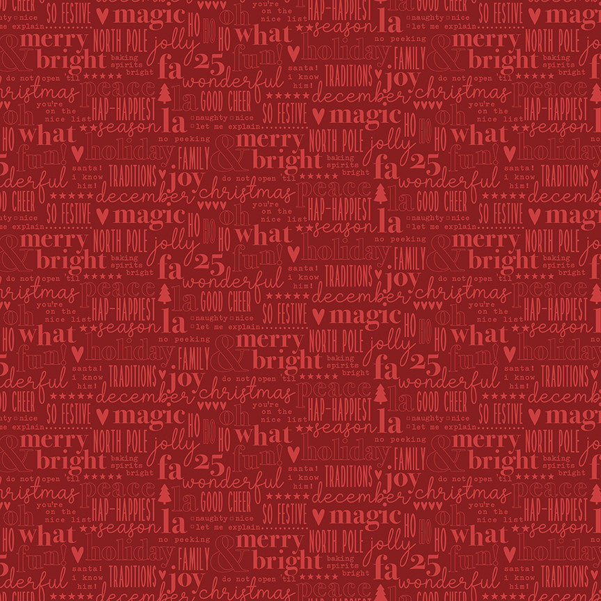 Evergreen Wishes Text Red Yardage by Traci Reed for Riley Blake Designs | C17813-RED