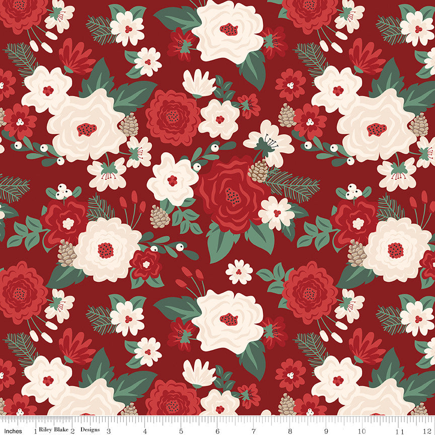PRESALE Evergreen Wishes Main Red Yardage by Traci Reed for Riley Blake Designs | C17810-RED