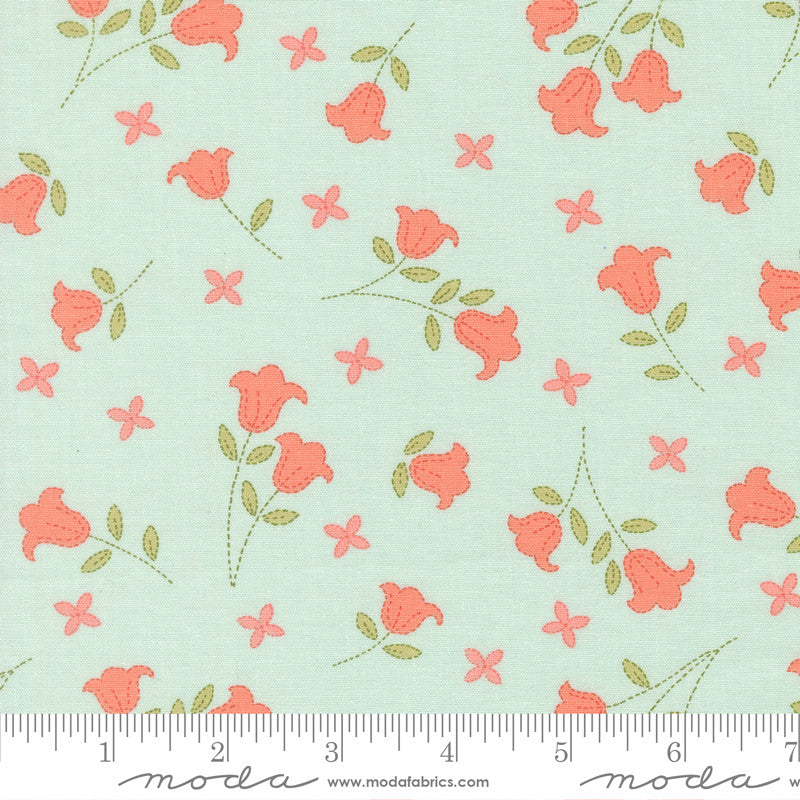 PRESALE Sunbonnet Embroidered Blooms Pale Blue Yardage by Heather Briggs of My Sew Quilty Life for Moda Fabrics | 31761 19