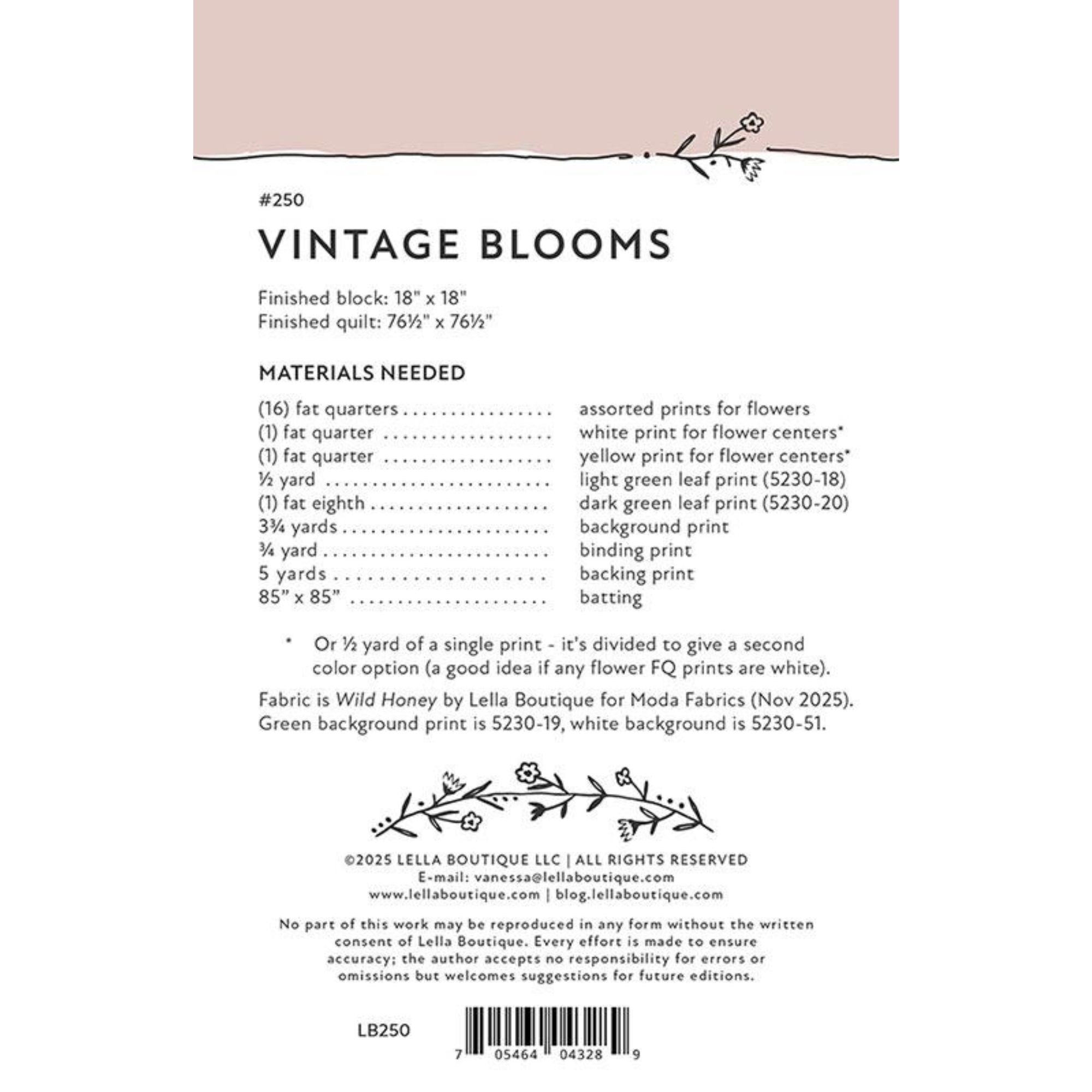 Vintage Blooms Quilt Pattern by Lella Boutique | LB 250