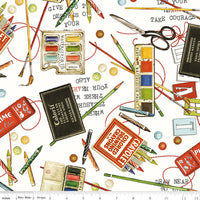 PRESALE She Who Sews–The Maker Draw Near Art Toss White Yardage by J. Wecker Frisch for Riley Blake Designs | CD18527-WHITE