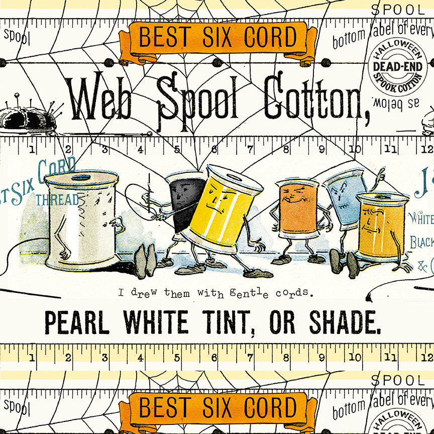 Scary Scraps Scary Spools Border Stripe White Yardage by J. Wecker Frisch for Riley Blake Designs |  CD17602-WHITE