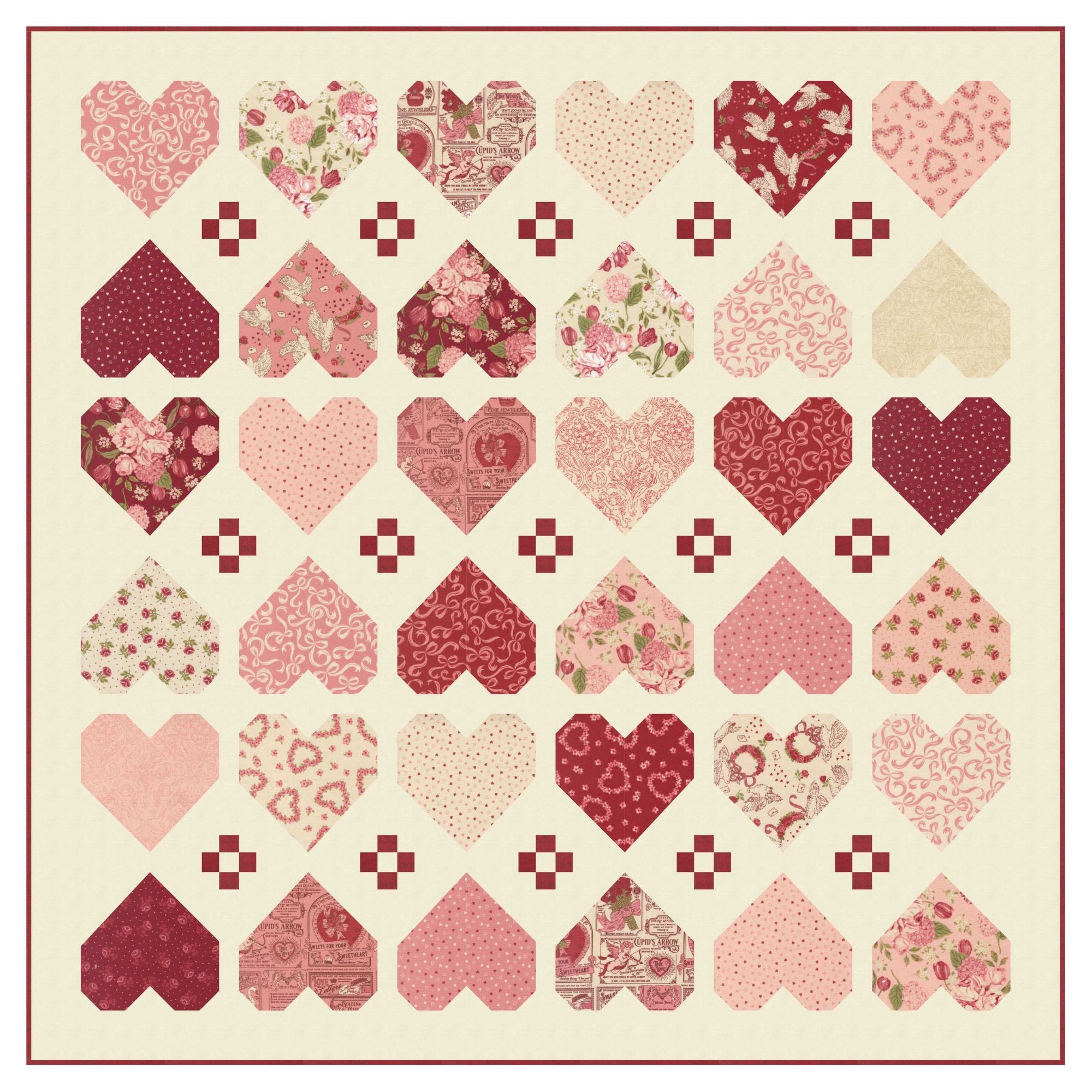 PRESALE Heartwarming Custom Quilt Kit With Je T'aime by Stacy Iest Hsu for Moda Fabrics | Quilt Size 52” x 52”
