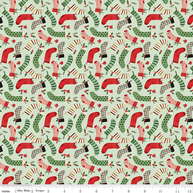 PRESALE Charming Christmas Stockings Mint Yardage by Kelsey Carlson for Riley Blake Designs | C16353-MINT