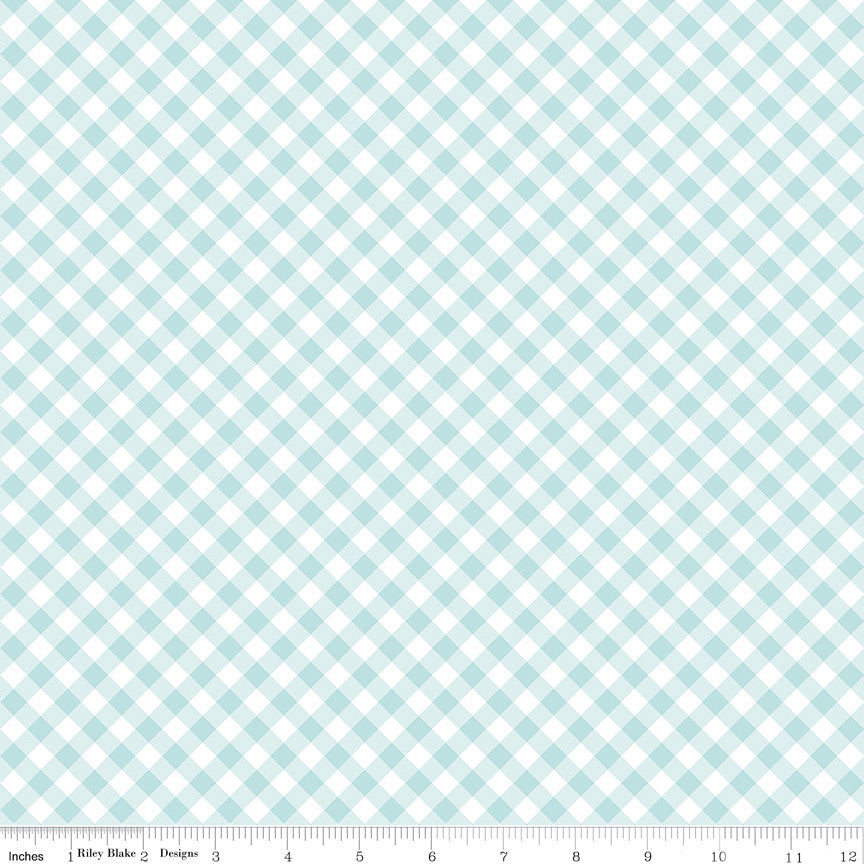Whimsical Woodland Diagonal Gingham Aqua Yardage by Tasha Noel for Riley Blake Designs | C17646-AQUA