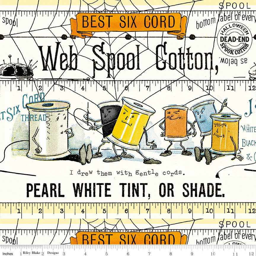 Scary Scraps Scary Spools Border Stripe White Yardage by J. Wecker Frisch for Riley Blake Designs |  CD17602-WHITE