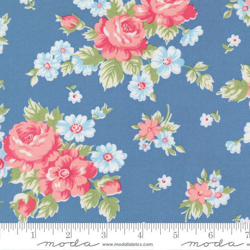 A Cat Named Stitch Blooming Blue Yardage by Camille Roskelley for Moda Fabrics | 55340 13