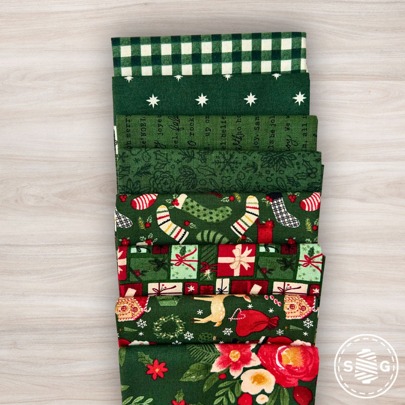 Charming Christmas Custom Fat Quarter Bundle Green by Kelsey Carlson for Riley Blake Designs | 8 Precut Fat Quarters