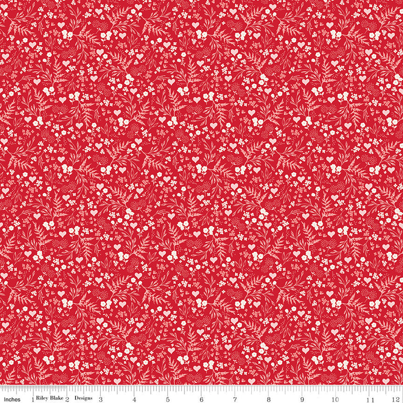 Letters to Cupid Ditsy Floral Red Yardage by My Mind's Eye for Riley Blake Designs | C16984-RED
