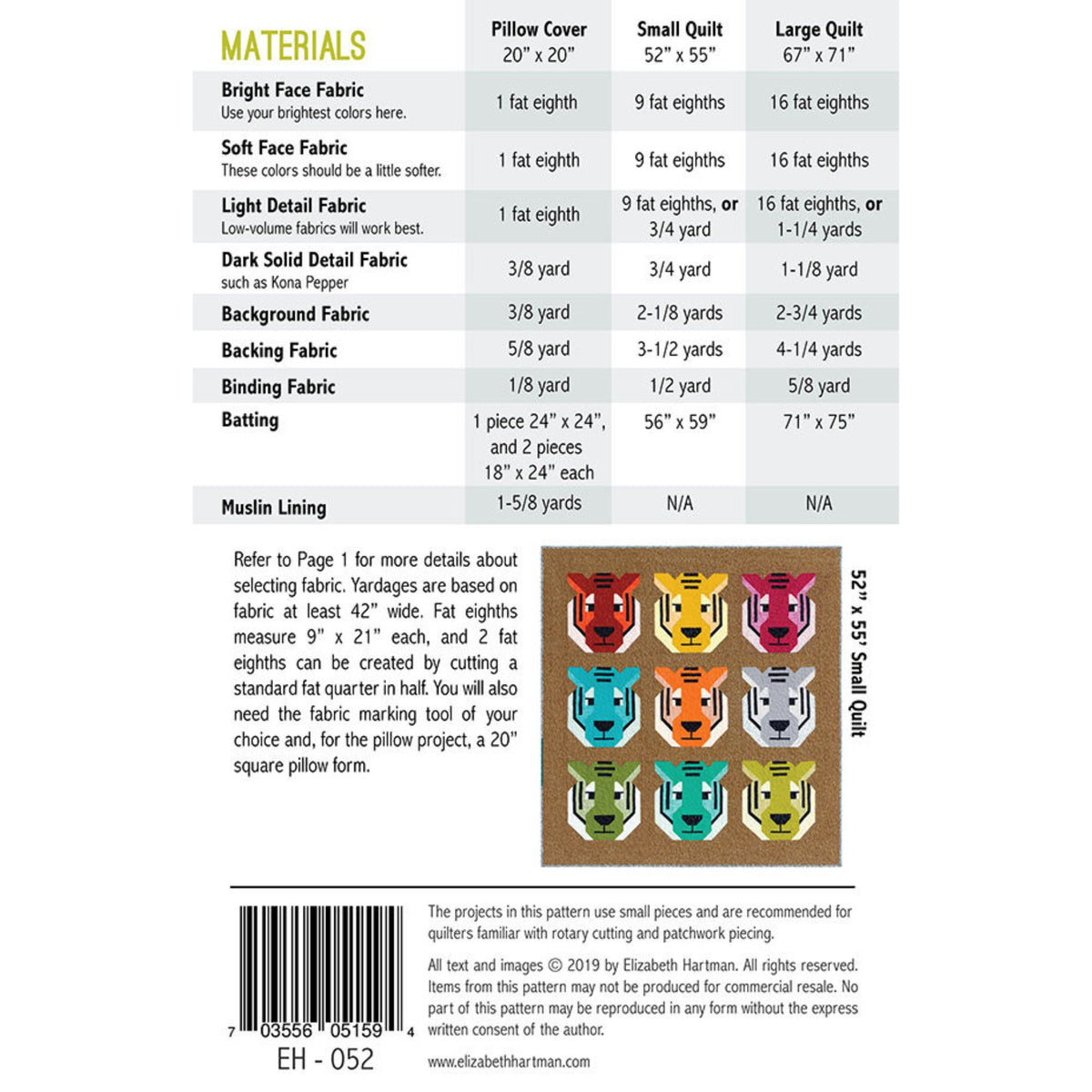 Antonia Tiger Quilt Pattern by Elizabeth Hartman | EH 053 | Tiger Quilt