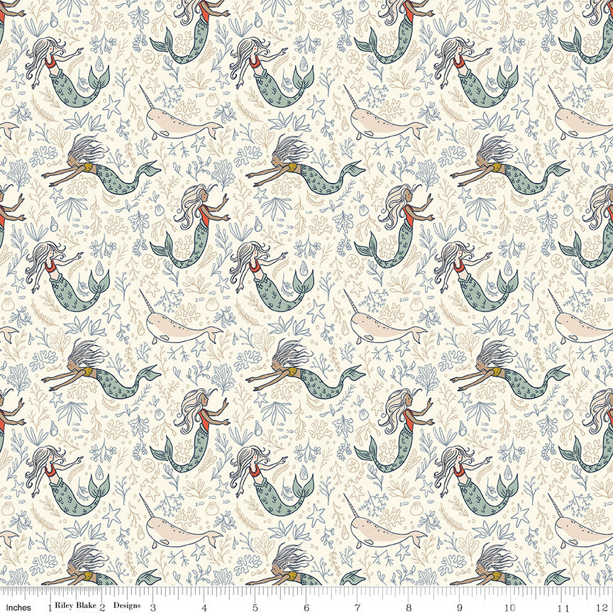 PRESALE Story Land Mermaids Cream Yardage by Sarah Jane for Riley Blake Designs | C18302-CREAM
