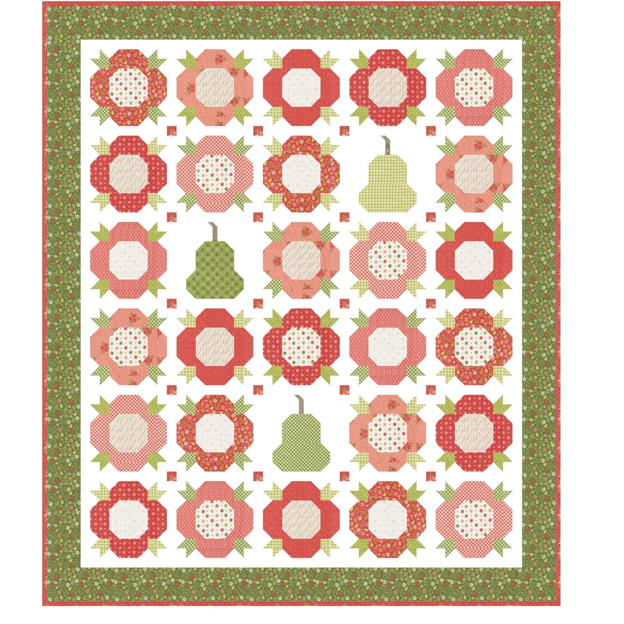 PRESALE Posies and Pears Custom Quilt Kit With Poinsettia and Pear by Sherri & Chelsi for Moda Fabrics | Quilt Size 53 1/2” x 62 1/2