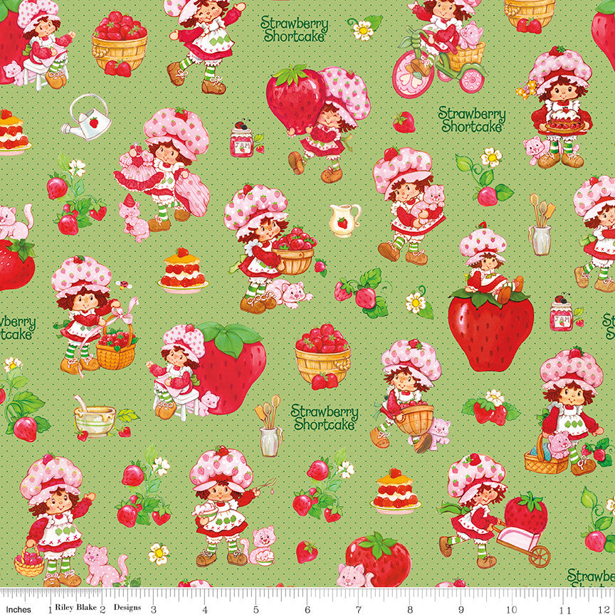 PRESALE The World of Strawberry Shortcake Main Green Yardage for Riley Blake Designs | C18560-GREEN