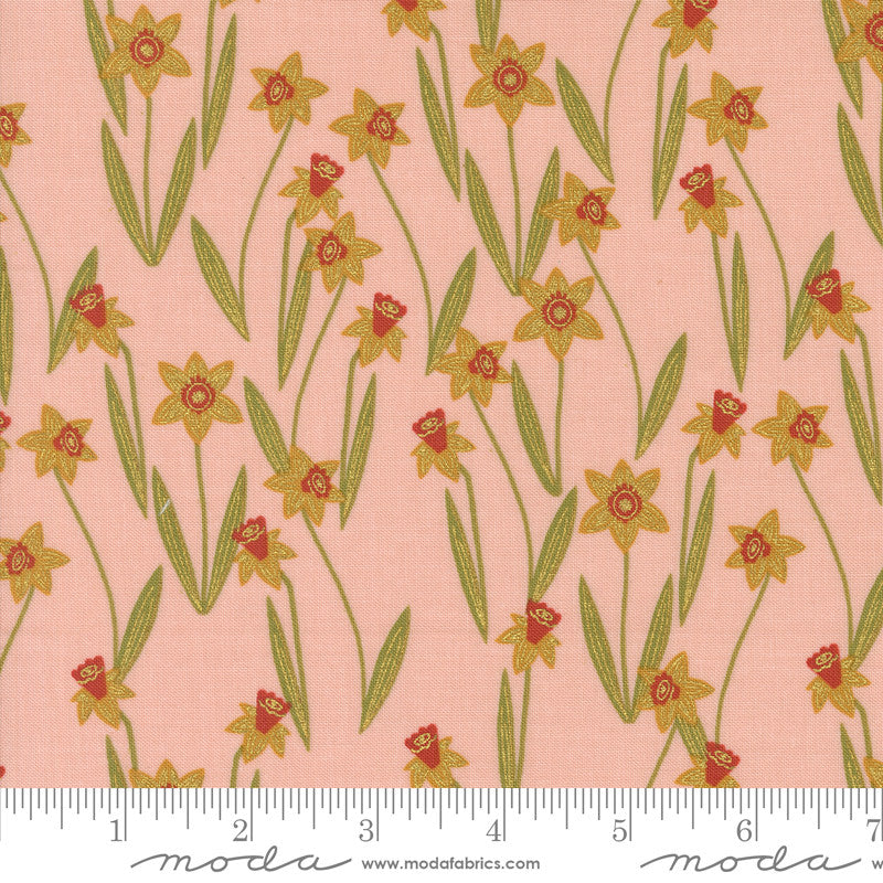 PRESALE Bee Garden Darling Daffodils Metallic Rose by Gingiber for Moda Fabrics | 48413 17M