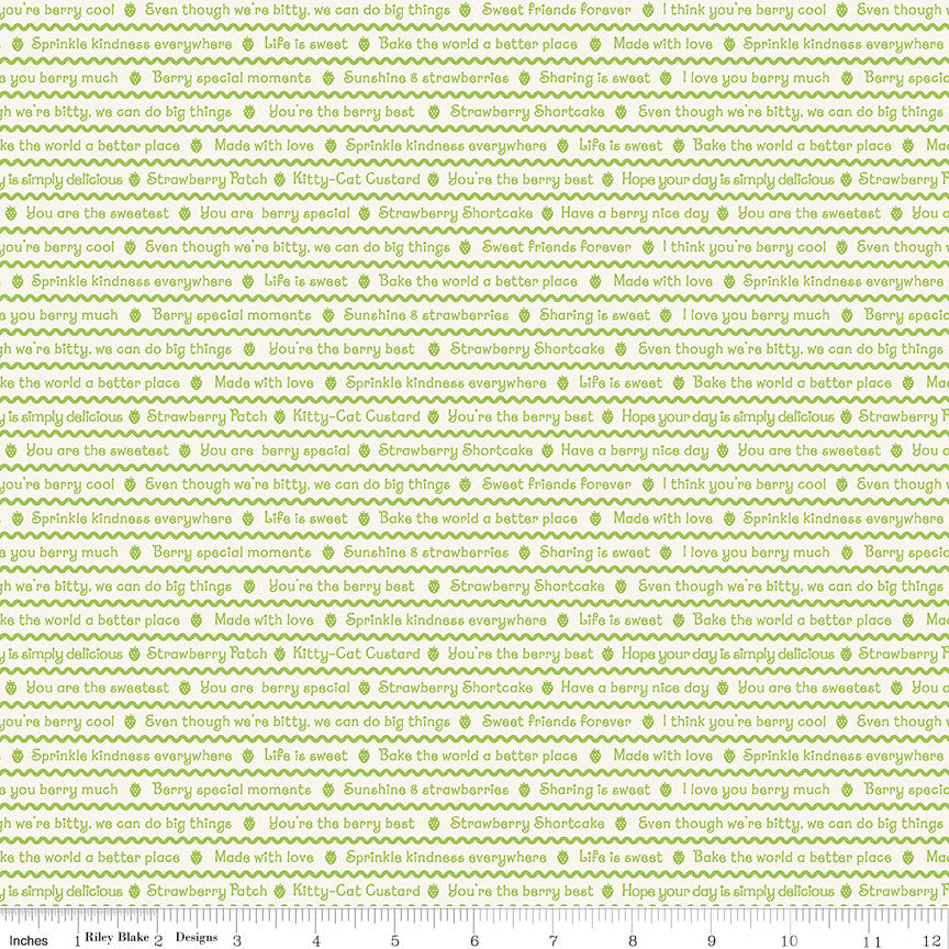 PRESALE The World of Strawberry Shortcake Text Green Yardage for Riley Blake Designs | C18563-GREEN