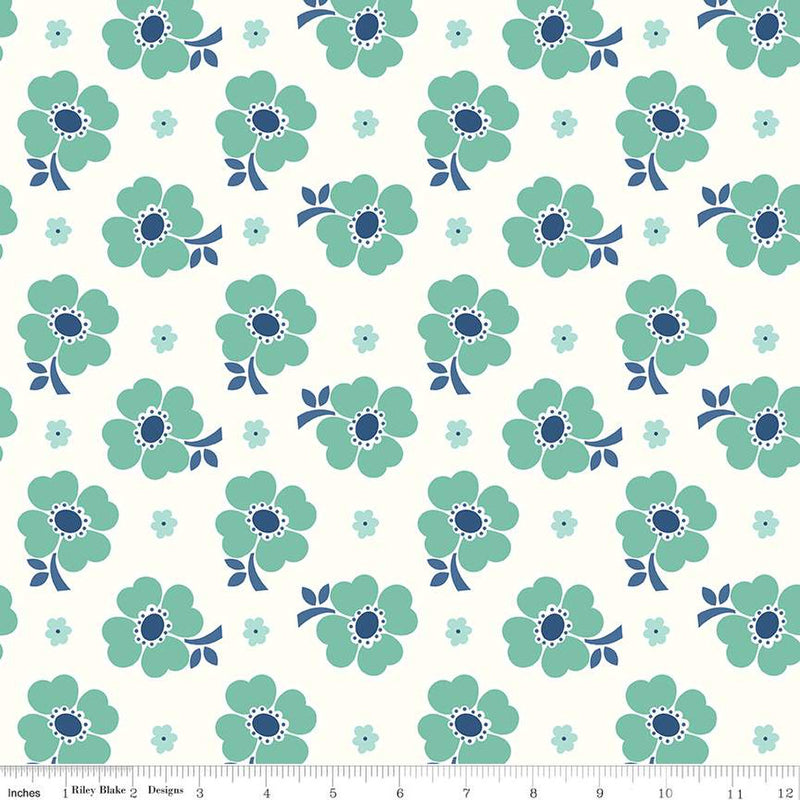 Bee Vintage Sea Glass Daisy Wide Back Yardage by Lori Holt for Riley Blake Designs | WB13092 SEAGLASS | 108" wide