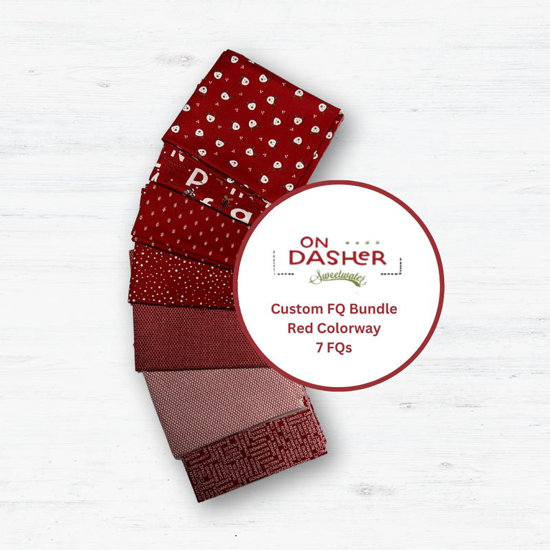 On Dasher Custom Fat Quarter Bundle by Sweetwater for Moda Fabrics | 7 FQs in Red Colorway | Curated Bundle | Christmas Fabric