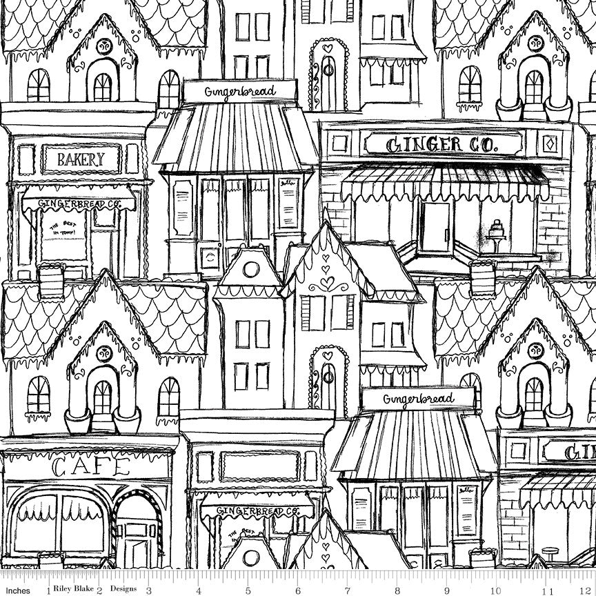 PRESALE Gingerbread Village White Yardage by J. Wecker Frisch for Riley Blake Designs | C17843-WHITE