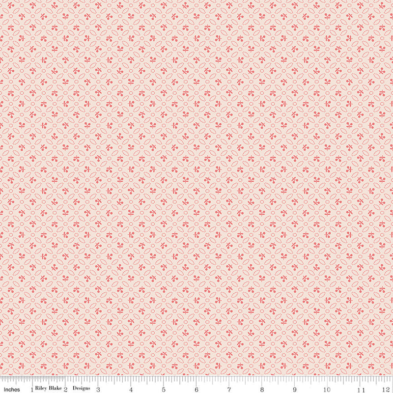 PRESALE Farmers Daughter Cherries Background Coral Yardage by Lori Holt of Bee in My Bonnet | C17188-CORAL