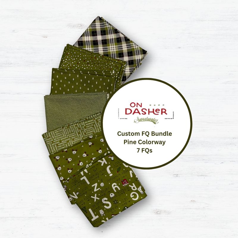 On Dasher Custom Fat Quarter Bundle by Sweetwater for Moda Fabrics | 7 FQs in Pine Colorway | Curated Bundle | Christmas Fabric